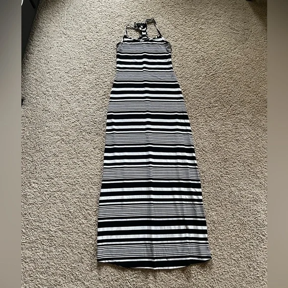 Staccato | Dresses | White And Black Striped Halter Dress | Poshmark